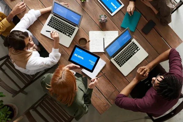 Sales team working on lead generation and closing deals
